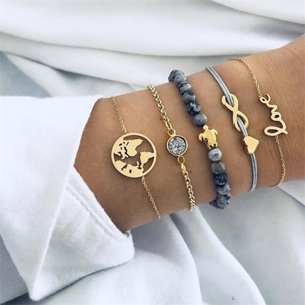 Conjunto de Pulseiras Estilo Múltiplo C/ Pedras - Diversos Modelos