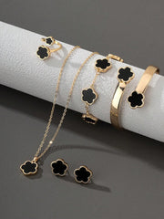 Conjunto 5 Peças Trevo De Quatro Folhas Da Sorte Preto