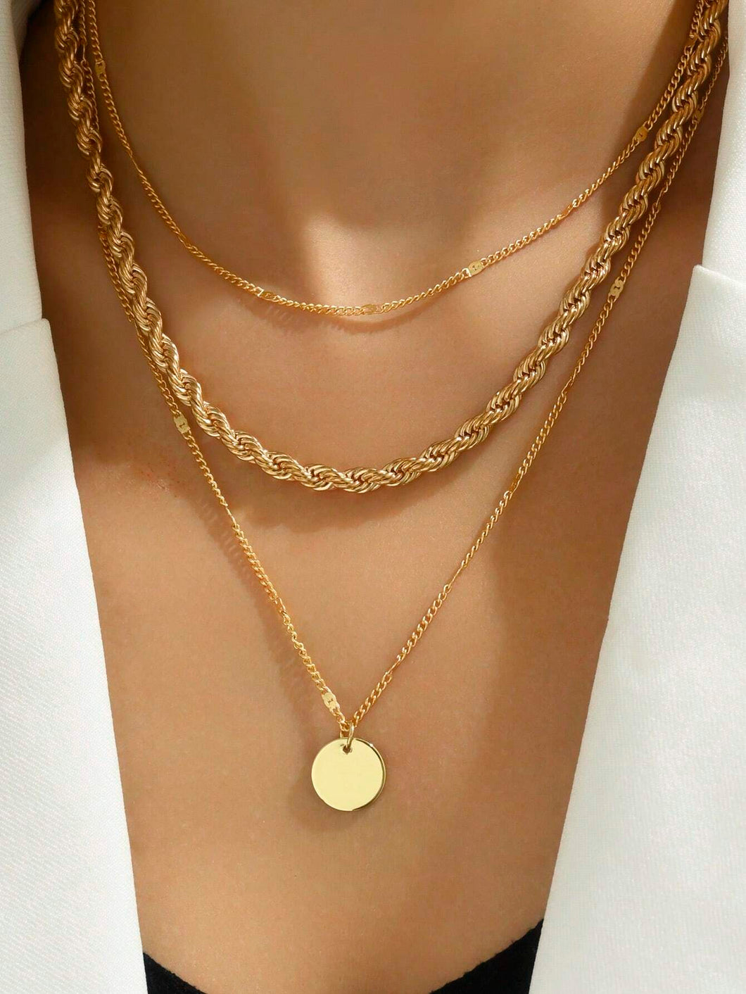 Conjunto Colar Elegante Multicamadas Com Pingente