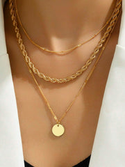 Conjunto Colar Elegante Multicamadas Com Pingente