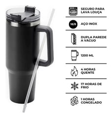 Copo Garrafa 1200ml, Copo Térmico Inox com Canudo, Alça Portátil para Água, Café e Cerveja - Tipo Stanley