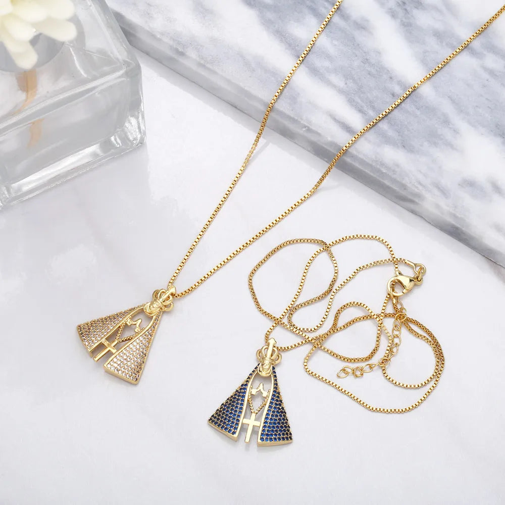 Colar Nossa Senhora Dourado com Azul